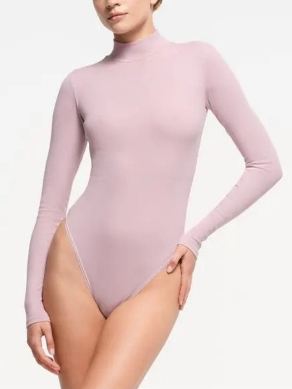 Skims Essentials Long Sleeve mock neck Thong Bodysuit in Dusk S//M